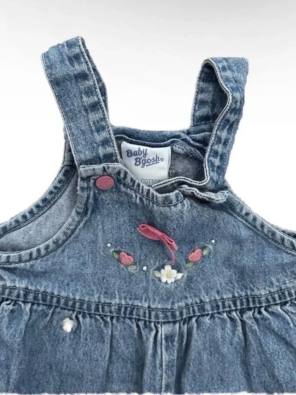 Vintage Baby B’gosh Embroidered Floral Overalls Size 3-6 Months 90s